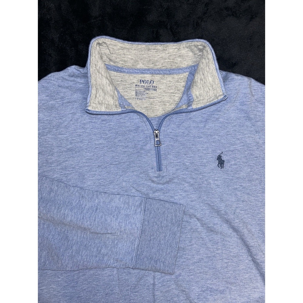 Polo Ralph Lauren Performance Mens Large Blue Quarter Zip Pullover Blue Pony